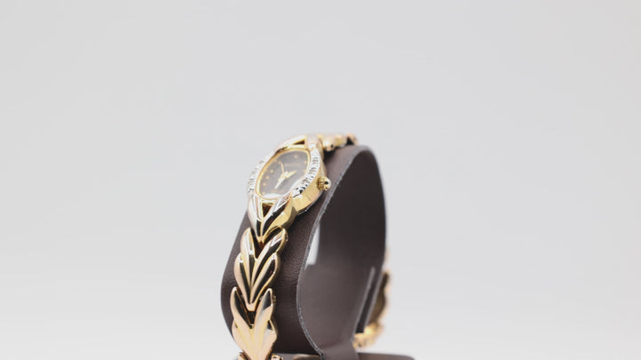 Elgin Vintage Diamond Quartz Gold Tone Black Dial Watch