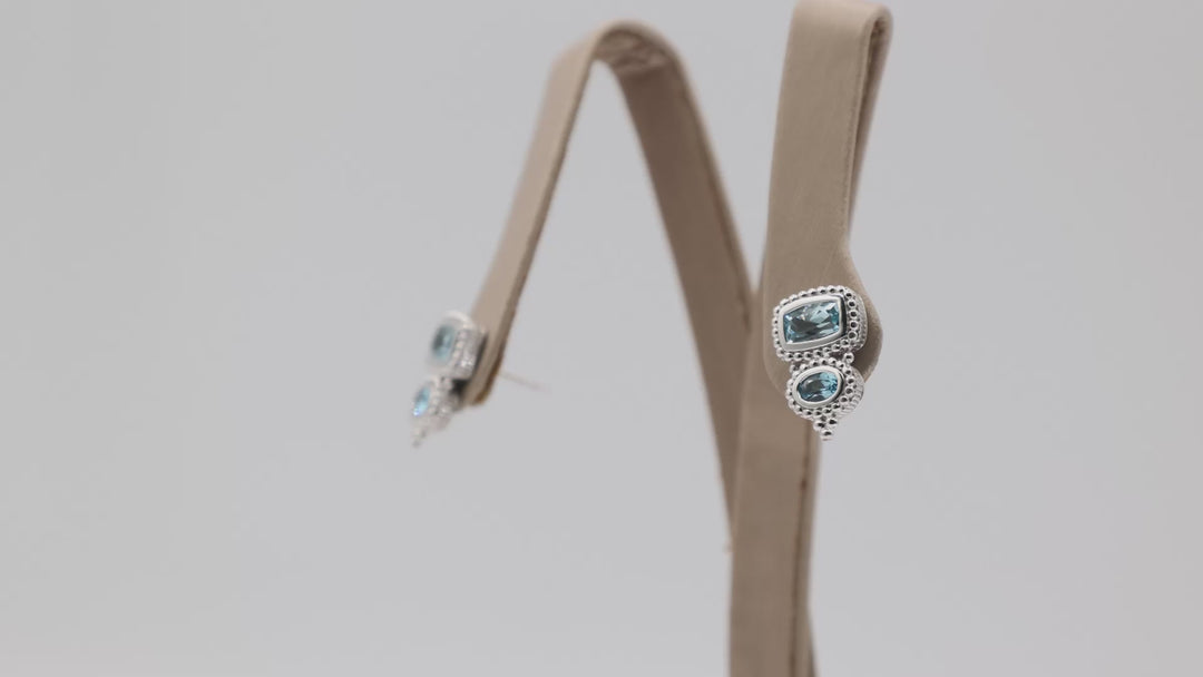 Judith Ripka Beaded Blue Topaz Drop Earrings Sterling Silver 925