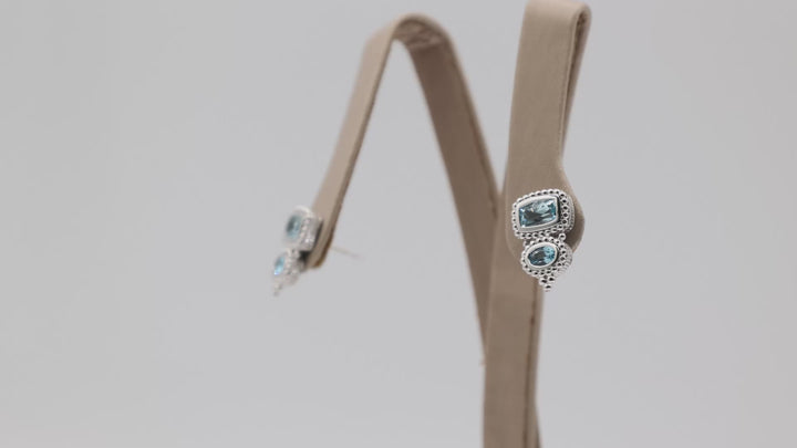 Judith Ripka Beaded Blue Topaz Drop Earrings Sterling Silver 925