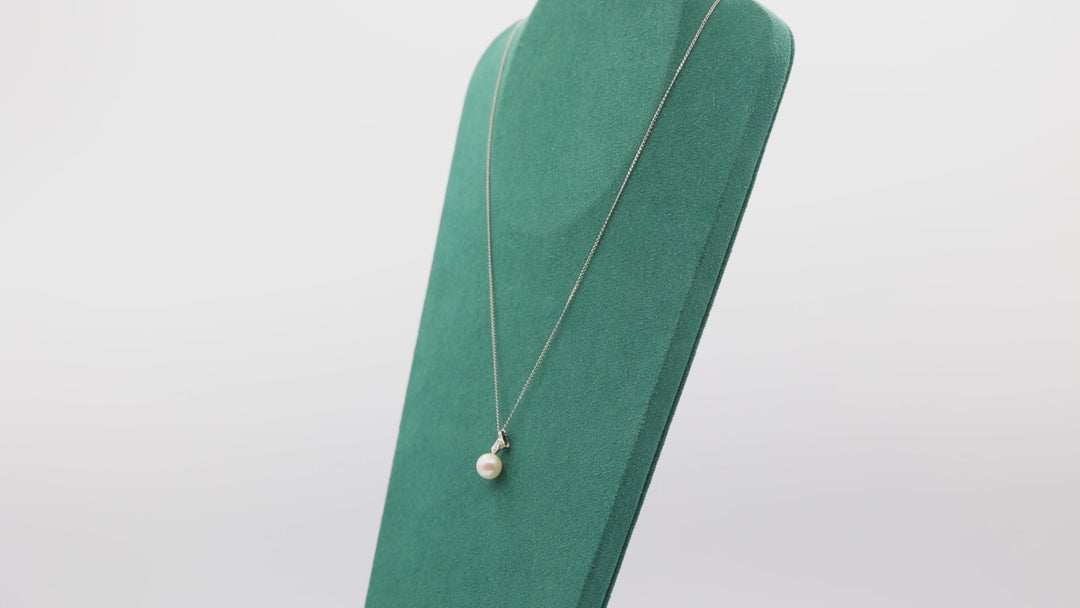 14k White Gold Pearl & Diamond accent Drop Pendant Necklace
