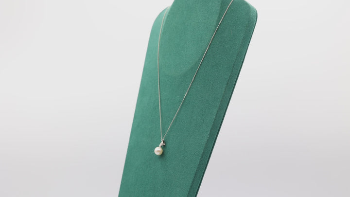 14k White Gold Pearl & Diamond accent Drop Pendant Necklace
