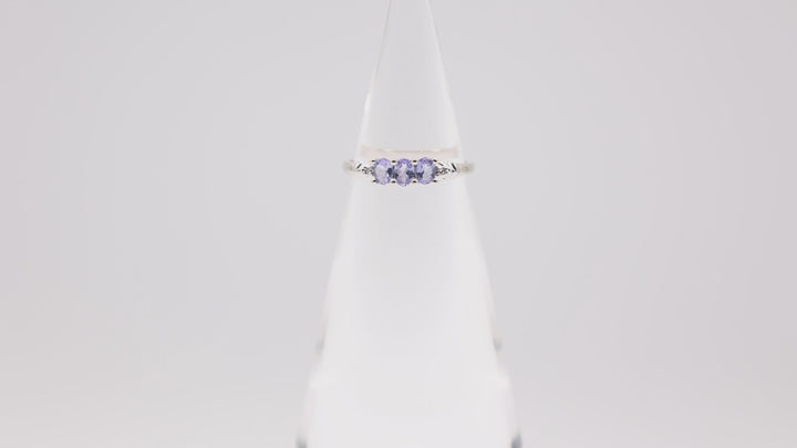 10k White Gold 3 Amethyst Oval Stones with 2 white diamonds Ring - Size 7