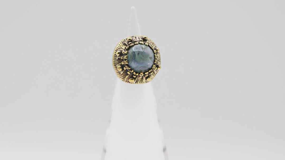 Costume Gold Tone Blue Green Marble Stone Statement Ring Size 7