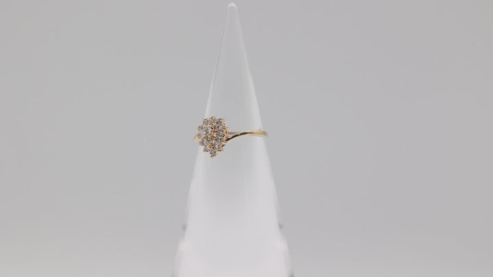 14K Yellow Gold Almond Cluster White Diamond Ring Size 8