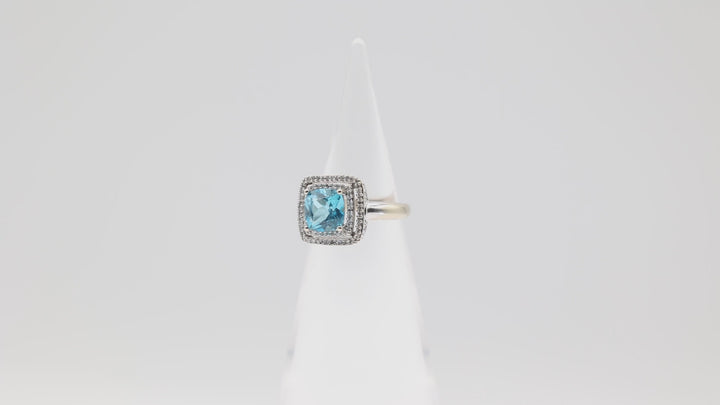 14k White Gold Square Ring With Topaz Stone And Diamonds Size 6.75