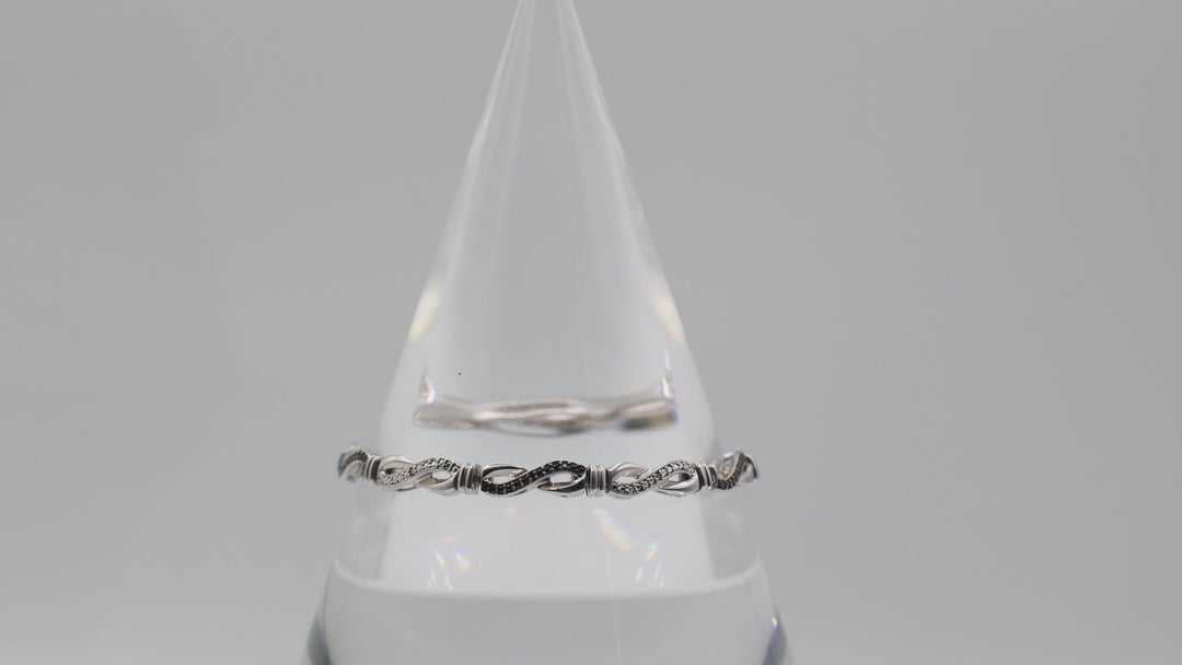 925 Sterling Silver 1mm White Moissanite Twisted Design Bracelet 7 Inch