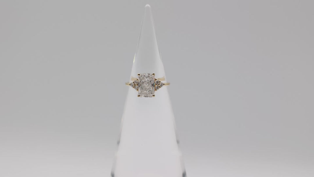 18k Yellow Gold 3ct Emerald Cut Diamond And Accented Ring Size 7.75