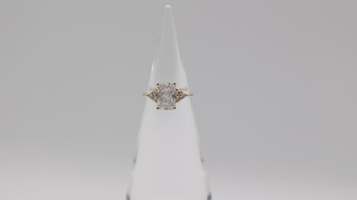 18k Yellow Gold 3ct Emerald Cut Diamond And Accented Ring Size 7.75