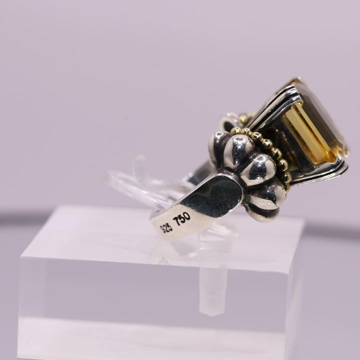 925 Sterling Silver & 18k Yellow Gold LAGOS Caviar Citrine Ring - Size 5.5