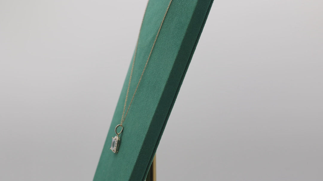 14K Yellow Gold Cubic Zirconia Baguette Pendant Necklace 17 Inch