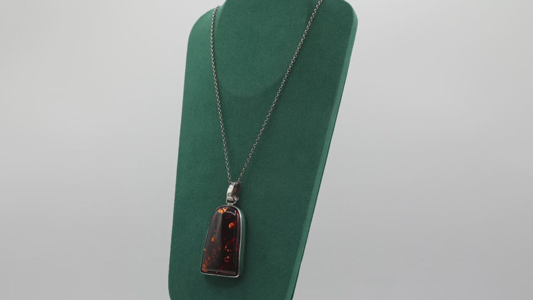 Sterling Silver Amber Pendant Necklace 47mm x 30mm Jewelry