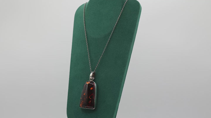 Sterling Silver Amber Pendant Necklace 47mm x 30mm Jewelry