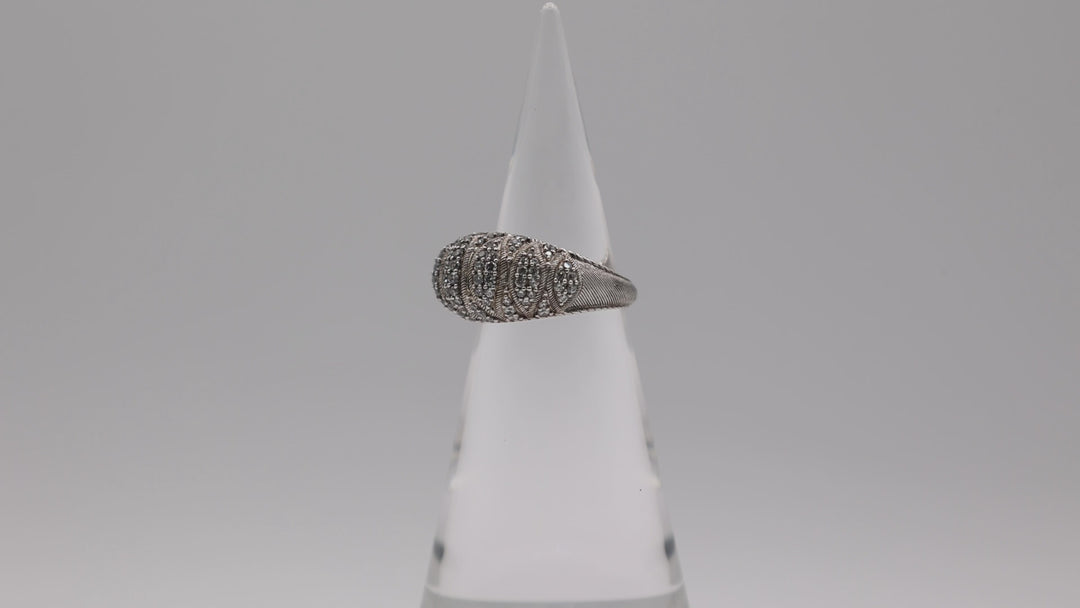 Judith Ripka Dome 925 Silver Diamonique Cocktail Ring - Size 11