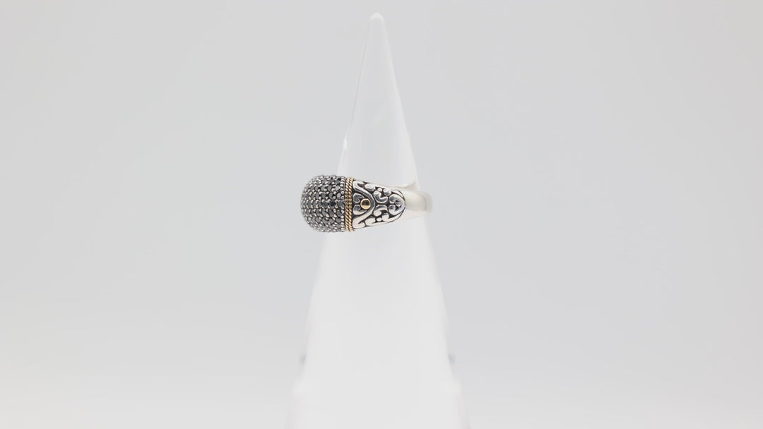 Effy 18k Yellow Gold & 925 Silver Black Onyx Statement Ring Size 7