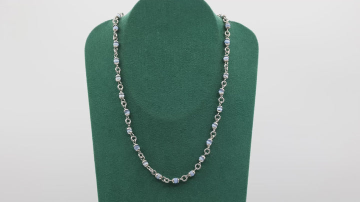 925 Sterling Silver Blue Beaded Necklace And Bracelet Set