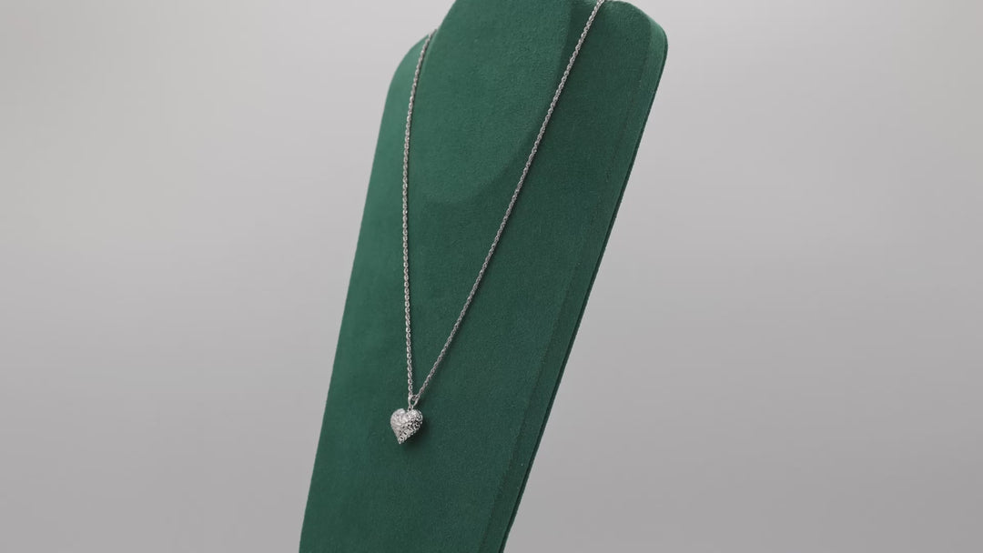 14K White Gold Textured Bubble Heart Pendant Necklace
