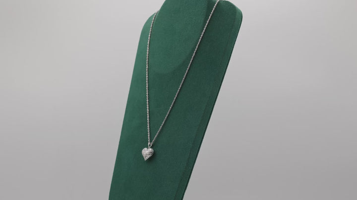 14K White Gold Textured Bubble Heart Pendant Necklace