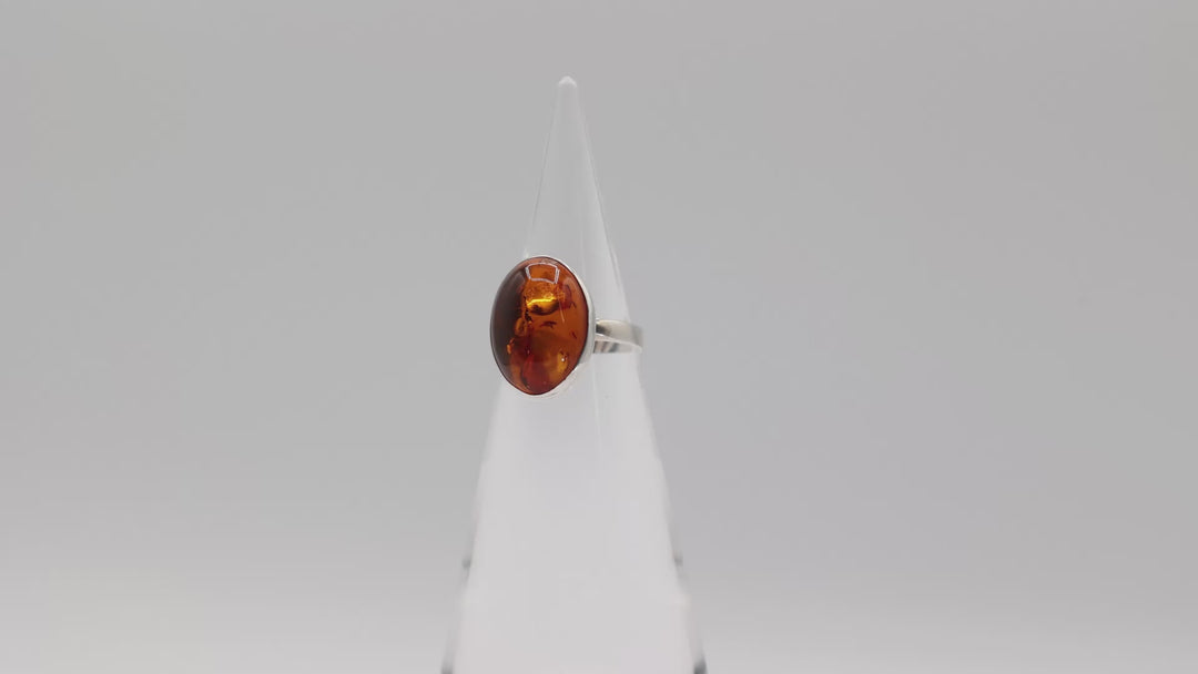 Sterling Silver Amber Stone Ring 18x14mm Handcrafted Size 7