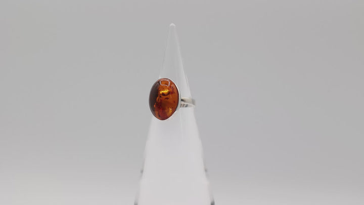 Sterling Silver Amber Stone Ring 18x14mm Handcrafted Size 7