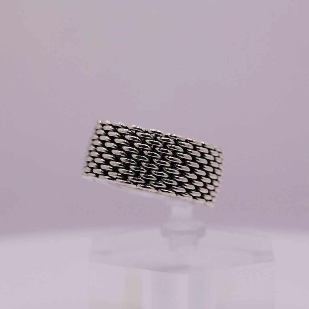 925 Sterling Silver Tiffany & Co 8mm Wide Mesh Ring- Size 6