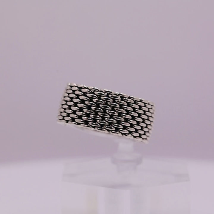 925 Sterling Silver Tiffany & Co 8mm Wide Mesh Ring- Size 6