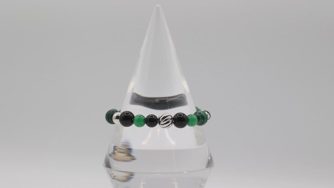 David Yurman 925 Sterling Silver Black Onyx And Green Malachite Bracelet