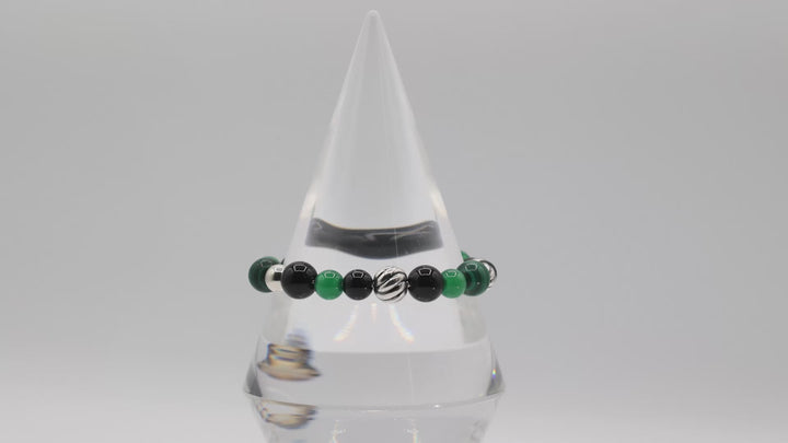 David Yurman 925 Sterling Silver Black Onyx And Green Malachite Bracelet