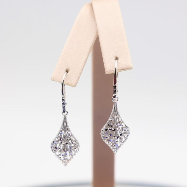 14k White Gold Filigree Drop Earrings