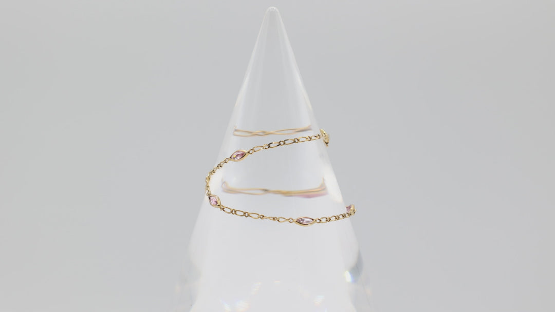 10k Yellow Gold Pink Marquise Stones Anklet 10 Inches