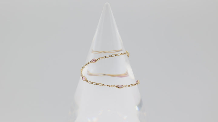 10k Yellow Gold Pink Marquise Stones Anklet 10 Inches