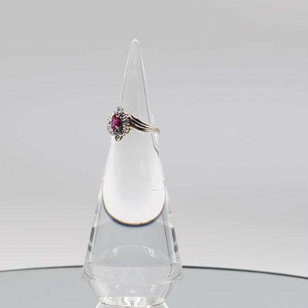 10k Yellow Gold and White Gold Ruby Diamond Ring - Size 6.5