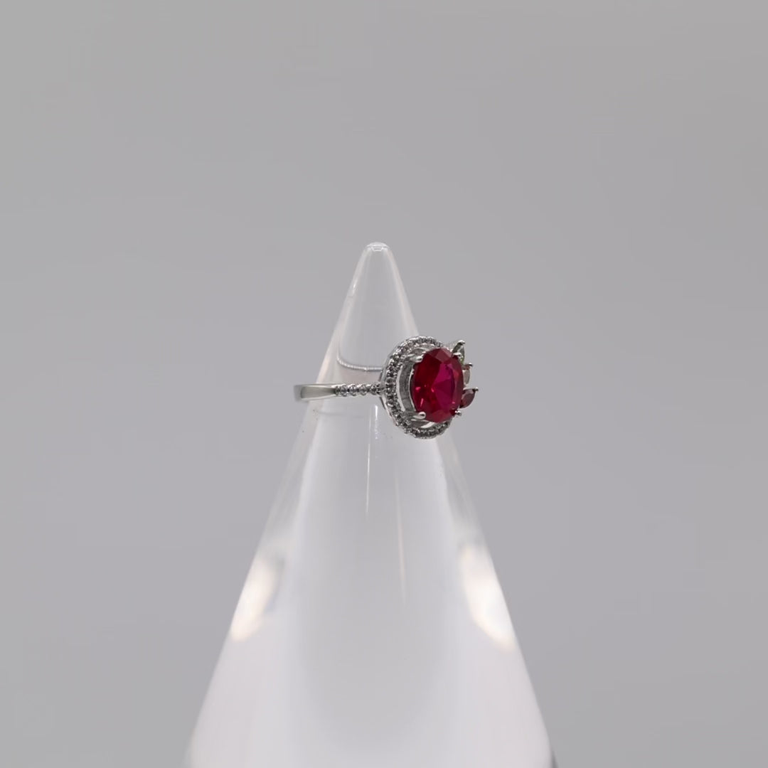 925 Sterling Silver & 18k White Gold Diamonique Diamond, Ruby & Multicolor Stones Ring Size 6.5