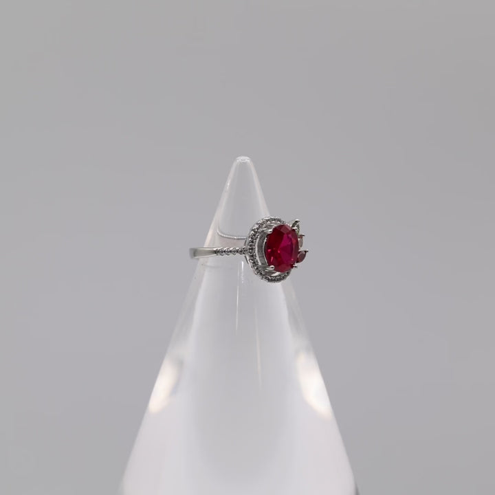 925 Sterling Silver & 18k White Gold Diamonique Diamond, Ruby & Multicolor Stones Ring Size 6.5