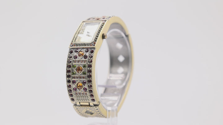 Heidi Daus Swarovski Multicolored Crystal Cuff Bracelet Watch