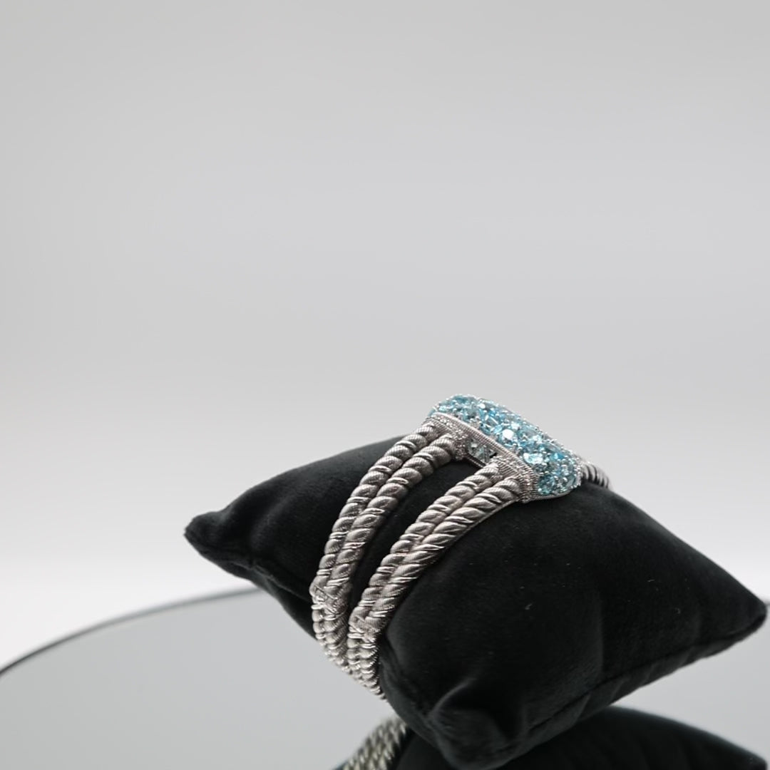 925 Sterling Silver Judith Ripka Blue Topaz Designer Cluster Cuff Bracelet