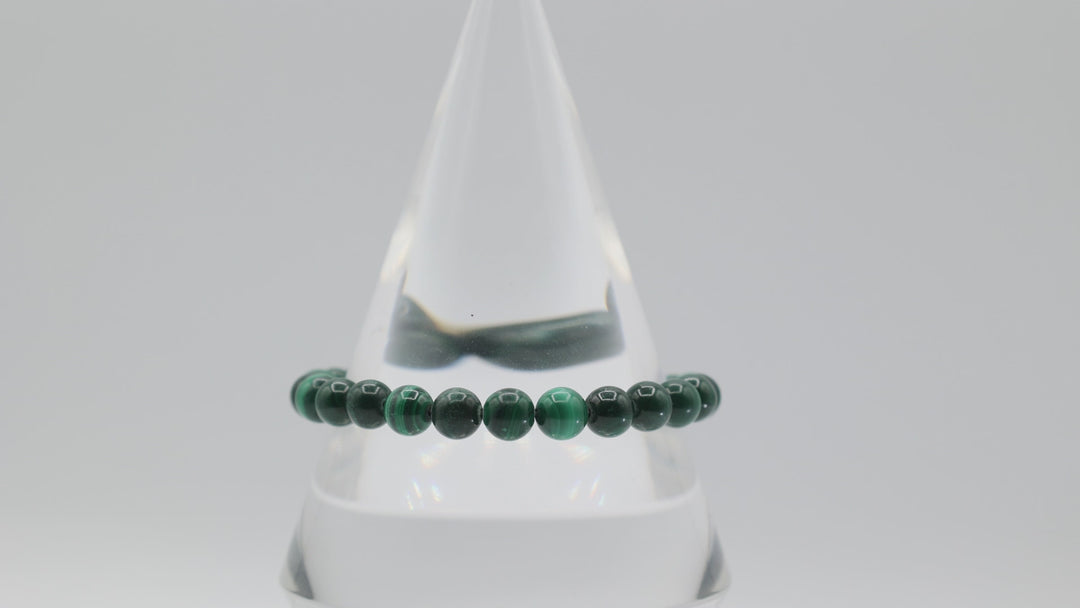 Elegant 925 Sterling Silver Malachite Beaded Bracelet
