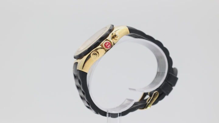 Michele Jelly Bean Black Silicone Band Gold Dial Watch