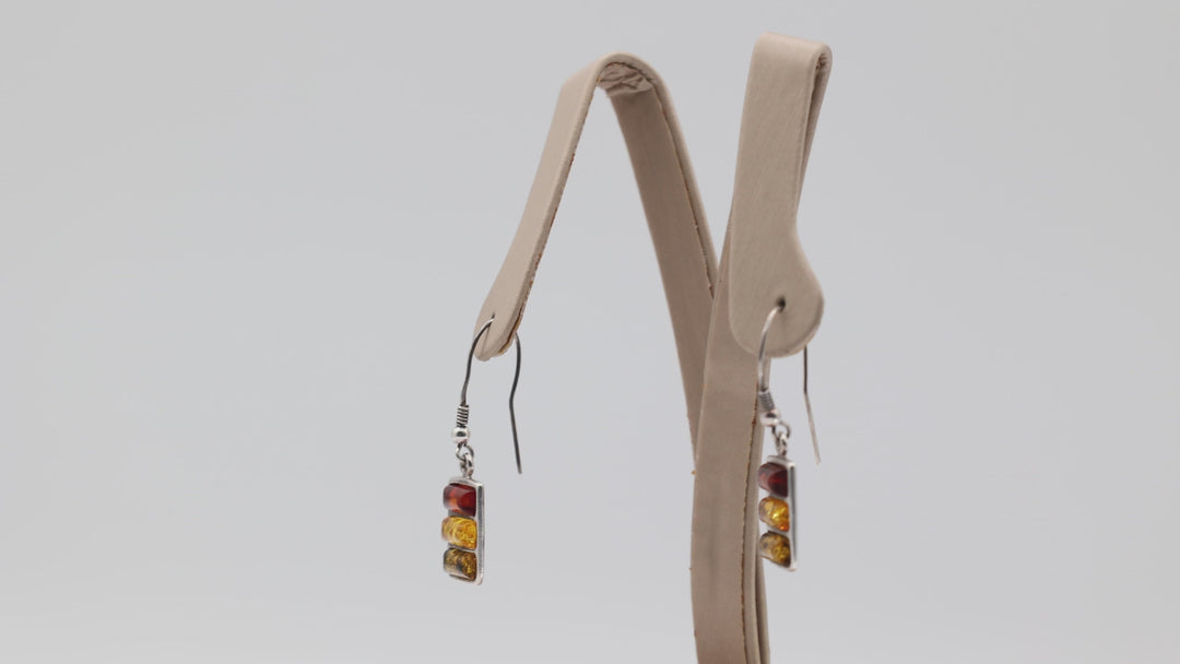925 Sterling Silver 3 Tier Amber Dangle Earrings