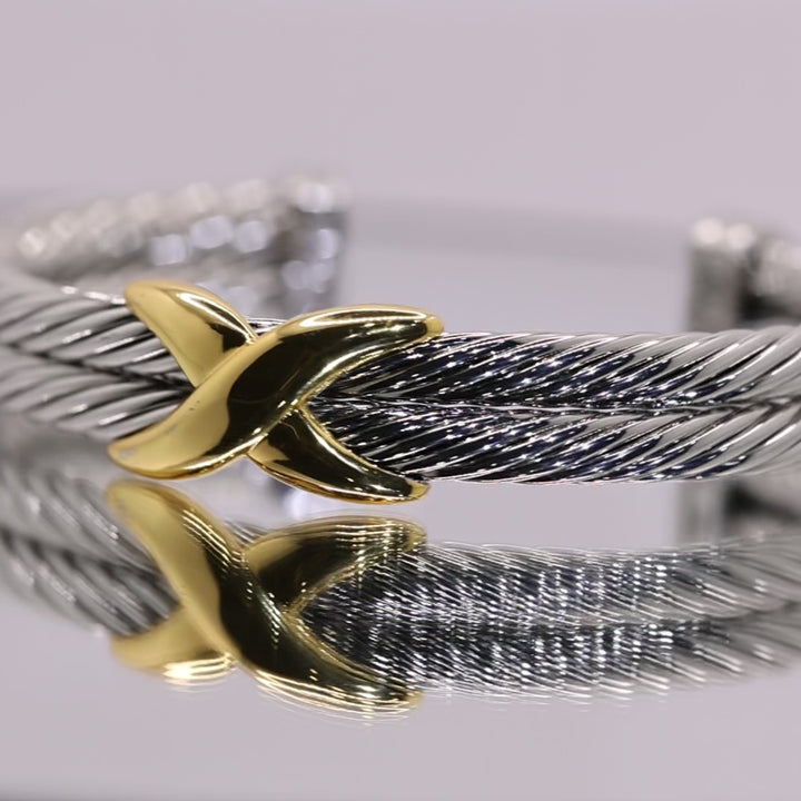 925 Sterling Silver David Yurman and 14k Yellow Gold Cable X Bracelet