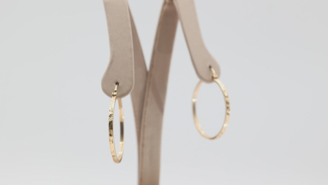 10k Yellow Gold Star Textured Hoop Earrings for Women