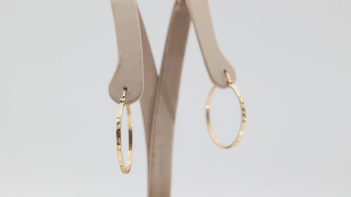 10k Yellow Gold Star Textured Hoop Earrings for Women