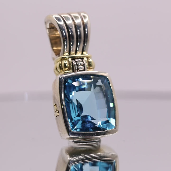 Lagos Caviar Two Toned Sterling Silver & Gold Plated Blue Topaz Pendant