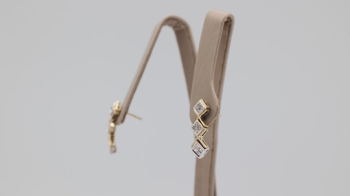 14K Yellow Gold Diamond Dangle Drop Earrings For Women