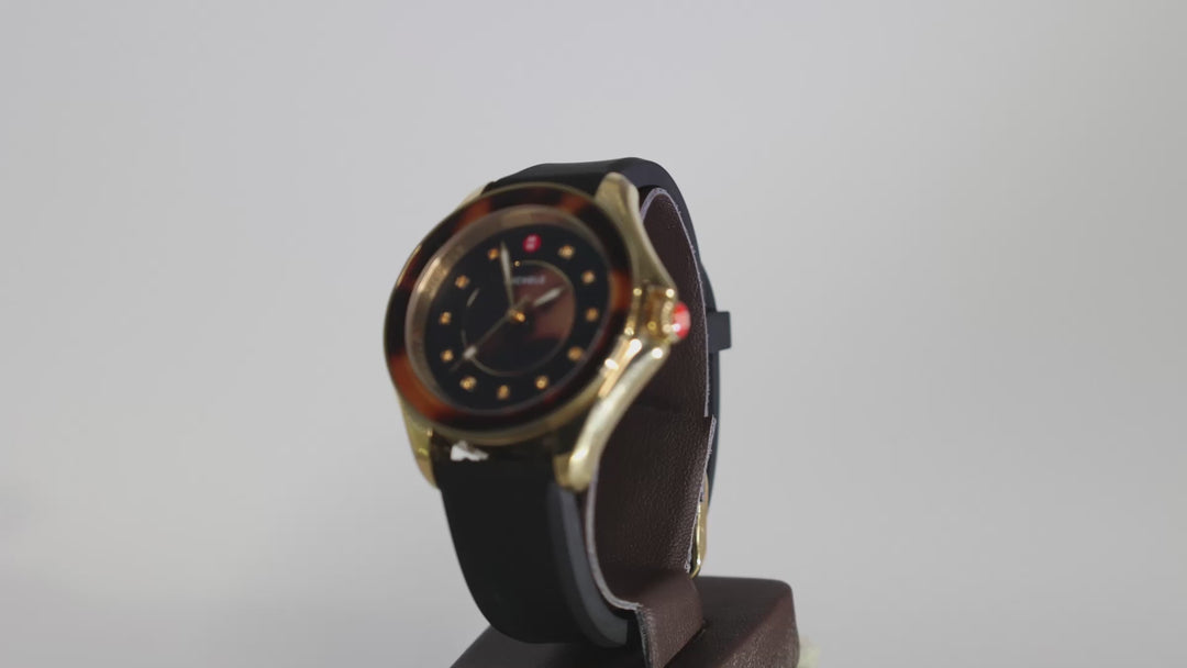 Michele Cape Tortoise Shell Bezel And Black Silicone Strap Watch