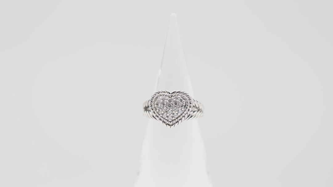 925 Sterling Silver Judith Ripka Cubic Zirconia Heart Ring - Size 10