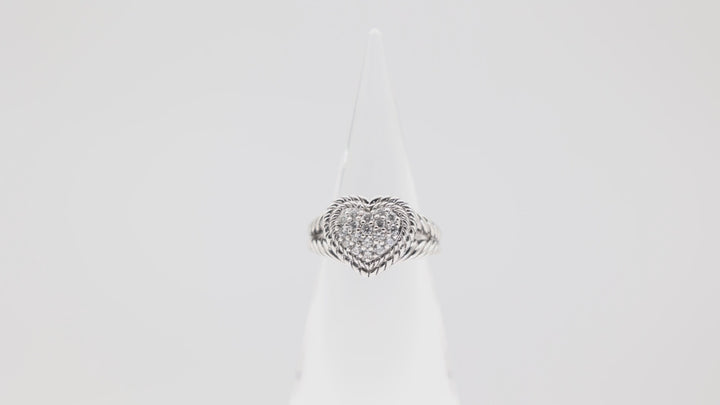 925 Sterling Silver Judith Ripka Cubic Zirconia Heart Ring - Size 10