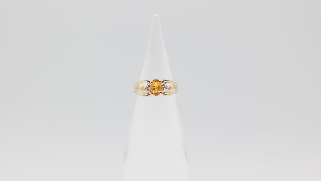 14k Yellow Gold Band with Oval Citrine and Diamond Accents Ring Size 6