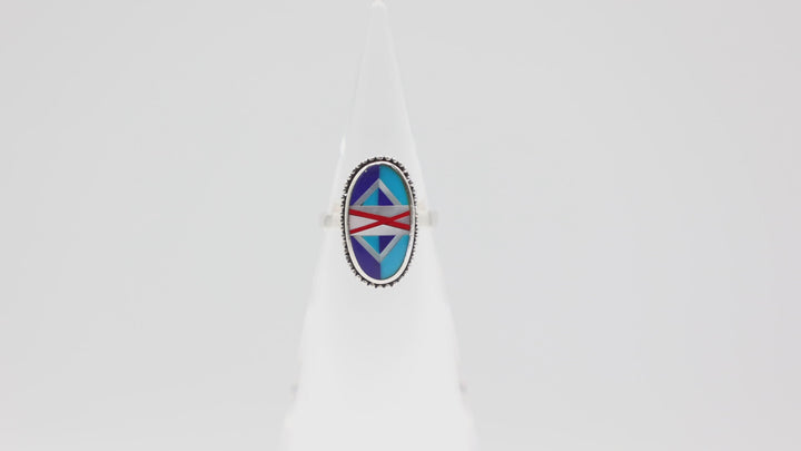 925 Sterling Silver Zuni Multistone Geometric Oval Ring Size 7.25