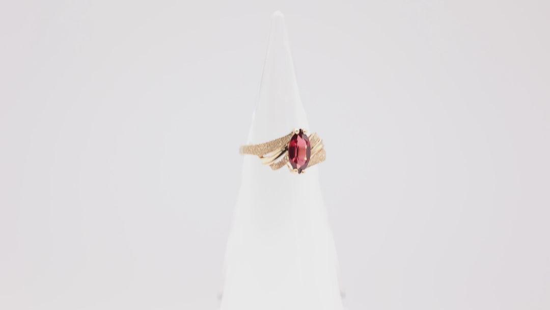 10k Yellow Gold Marquise Ruby Stone with Wave Texture Band Size 5.5- 5mm x 9mm