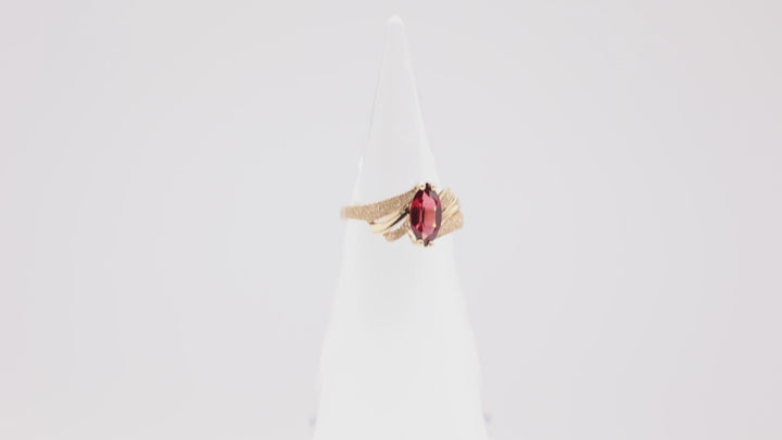 10k Yellow Gold Marquise Ruby Stone with Wave Texture Band Size 5.5- 5mm x 9mm